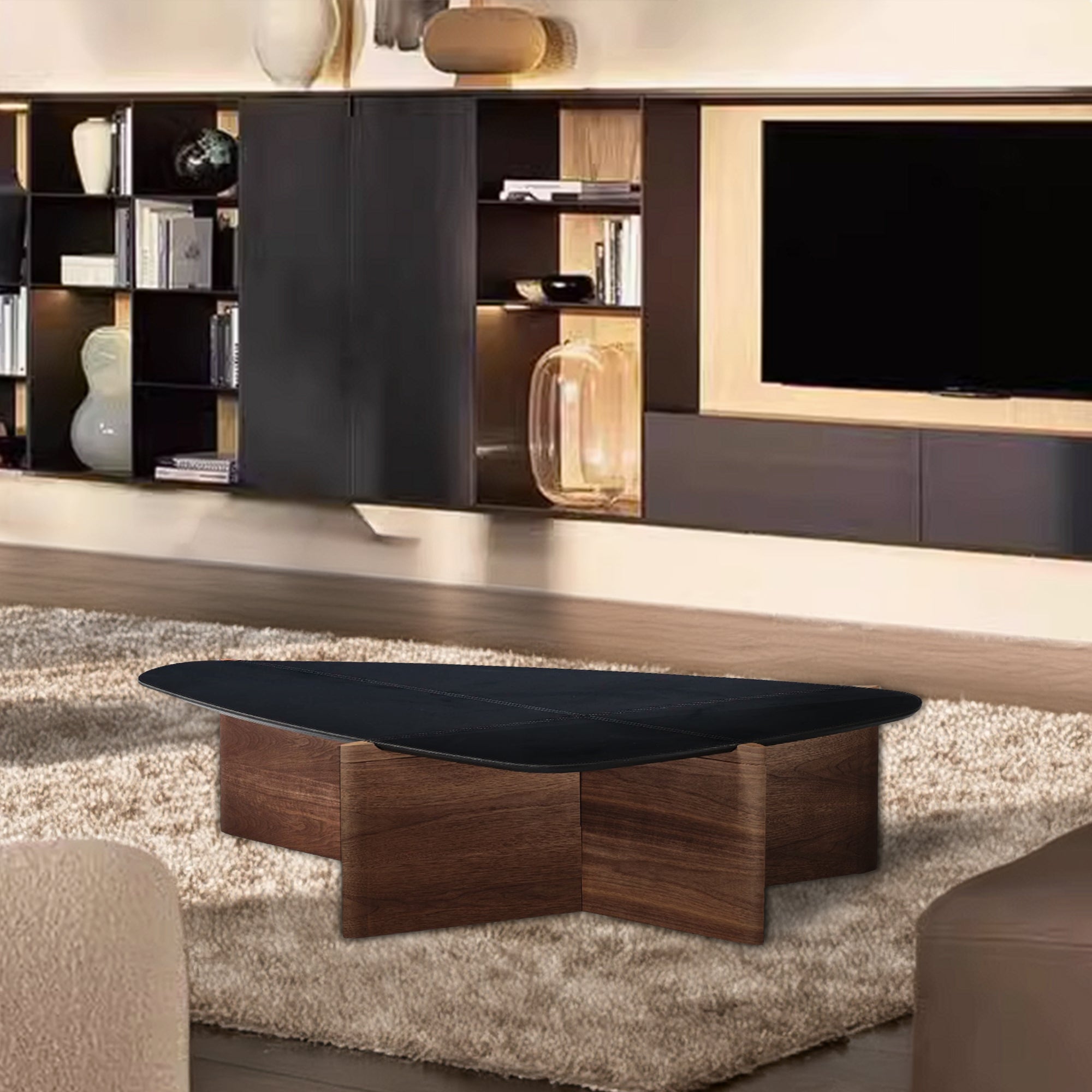 Seina Saddle Leather Top Coffee Table  LT055M