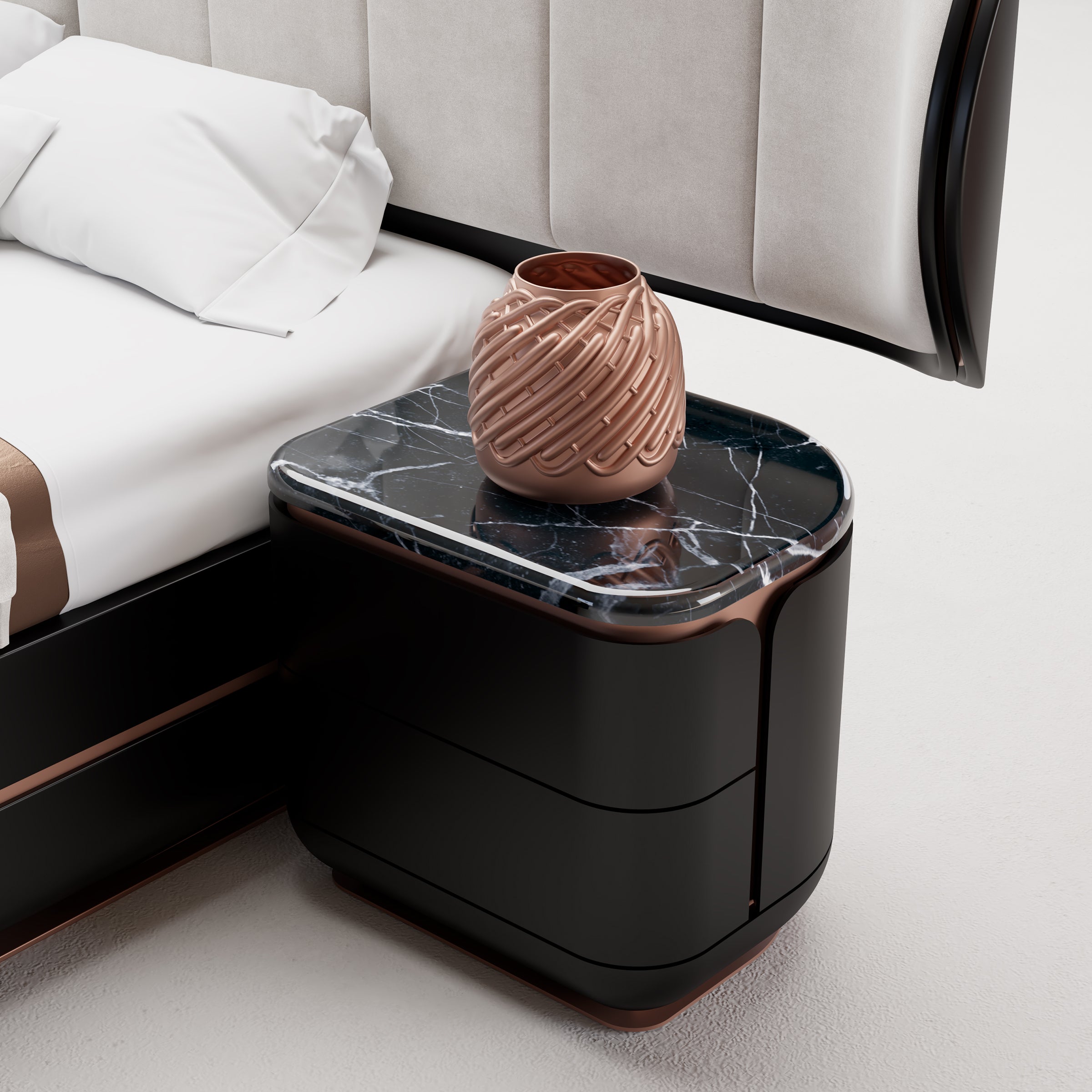 2X Tulip Black Bedside Tables KOMTLP001