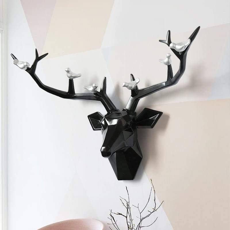 3D Deer Head & Bird Statue - Nature-Inspired Wall Decor