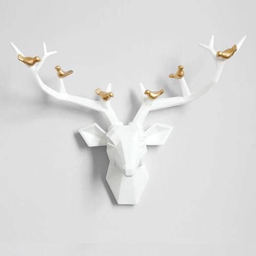 3D Deer Head & Bird Statue - Nature-Inspired Wall Decor