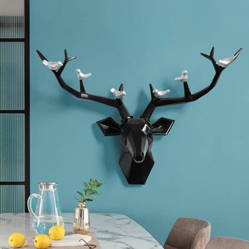 3D Deer Head & Bird Statue - Nature-Inspired Wall Decor