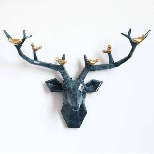 3D Deer Head & Bird Statue - Nature-Inspired Wall Decor