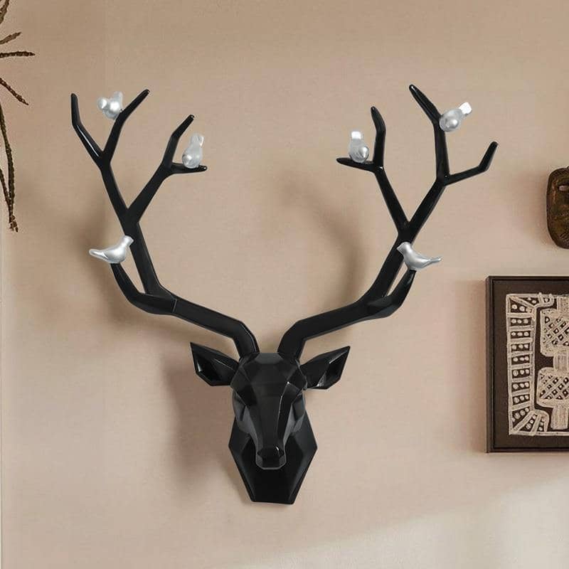 3D Deer Head & Bird Statue - Nature-Inspired Wall Decor