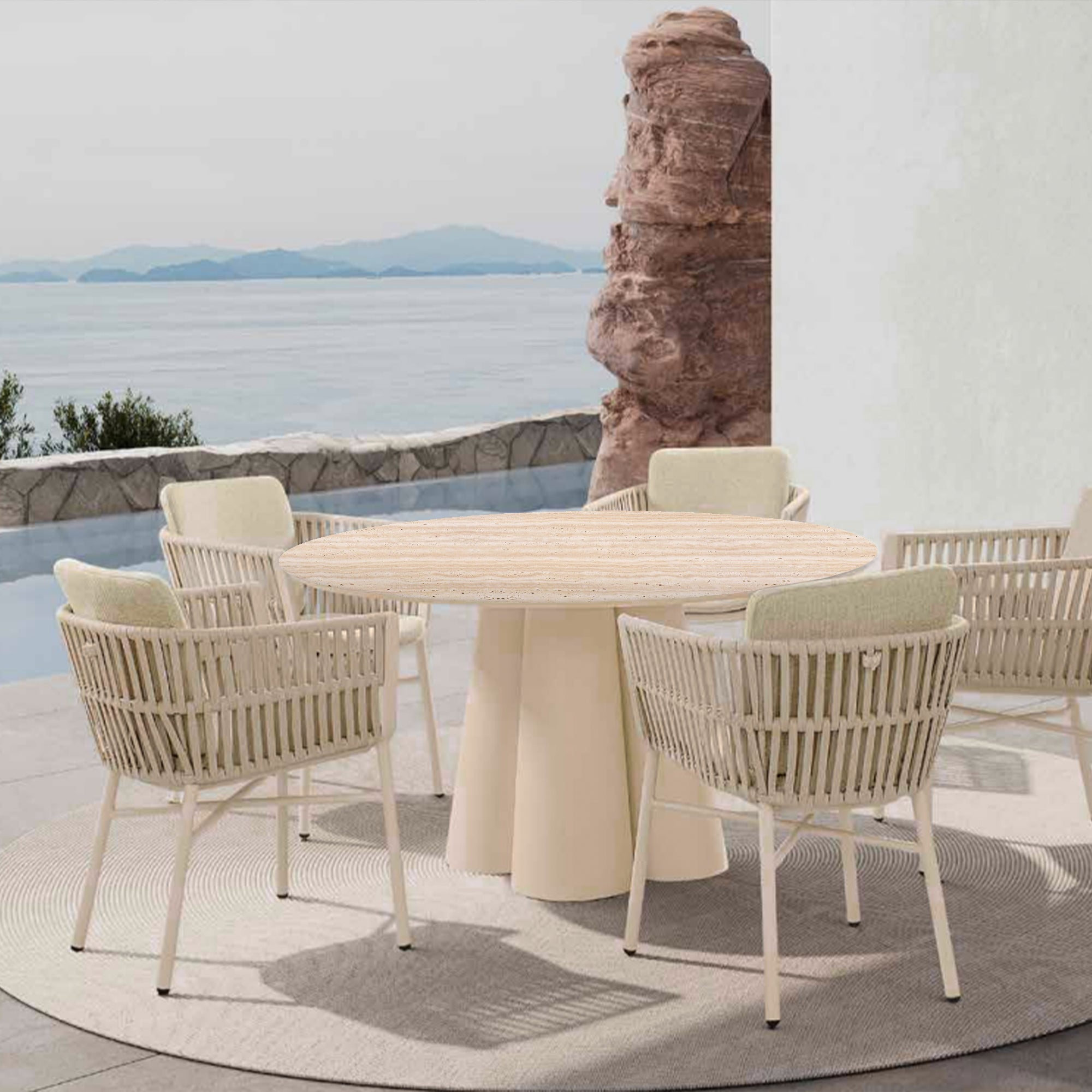 Pre-order 65 Day Delivery - Outdoor Travertine Table Top W/alu Rim With 5570 Ceramic Base 9028 AM9028N47CER+AB5 570N37ALU