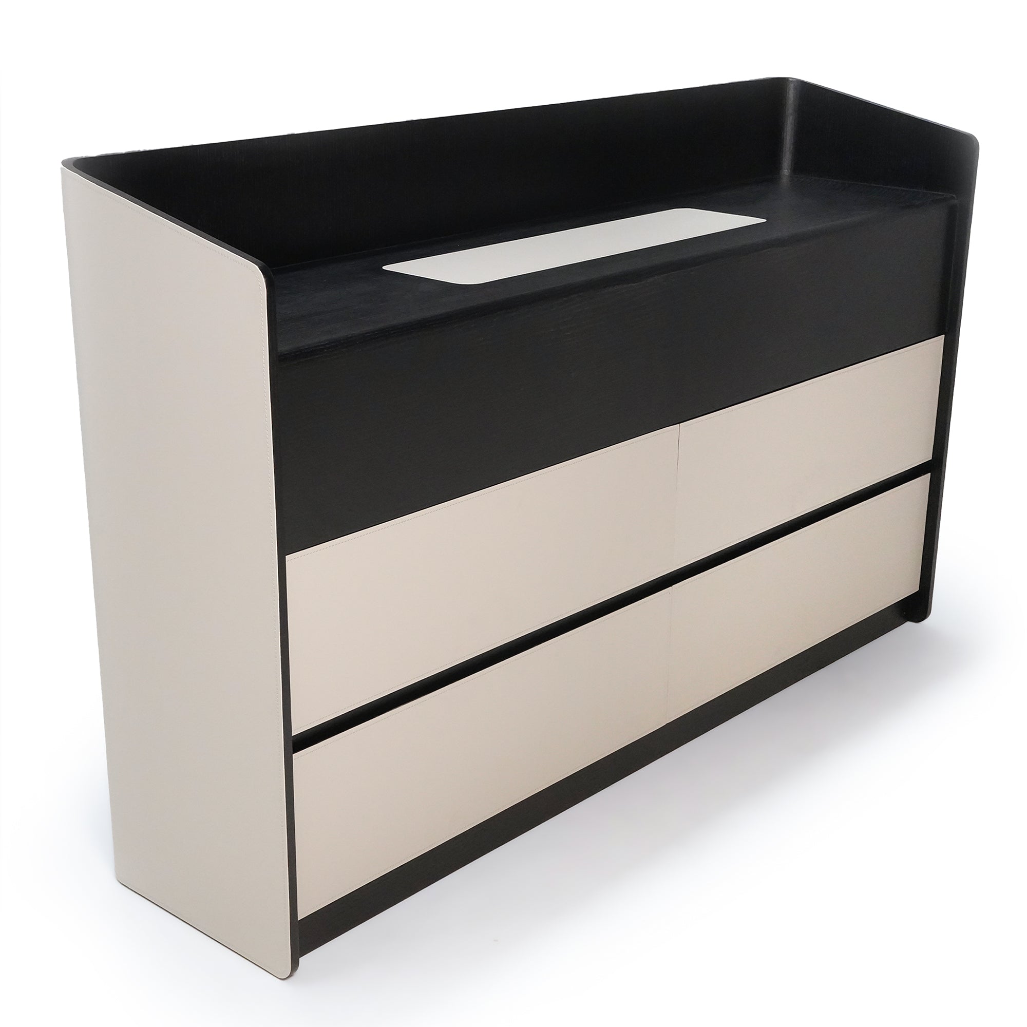 Hidden Dining Table in a Saddle Leather Sideboard Black and Grey MLL-CUS24