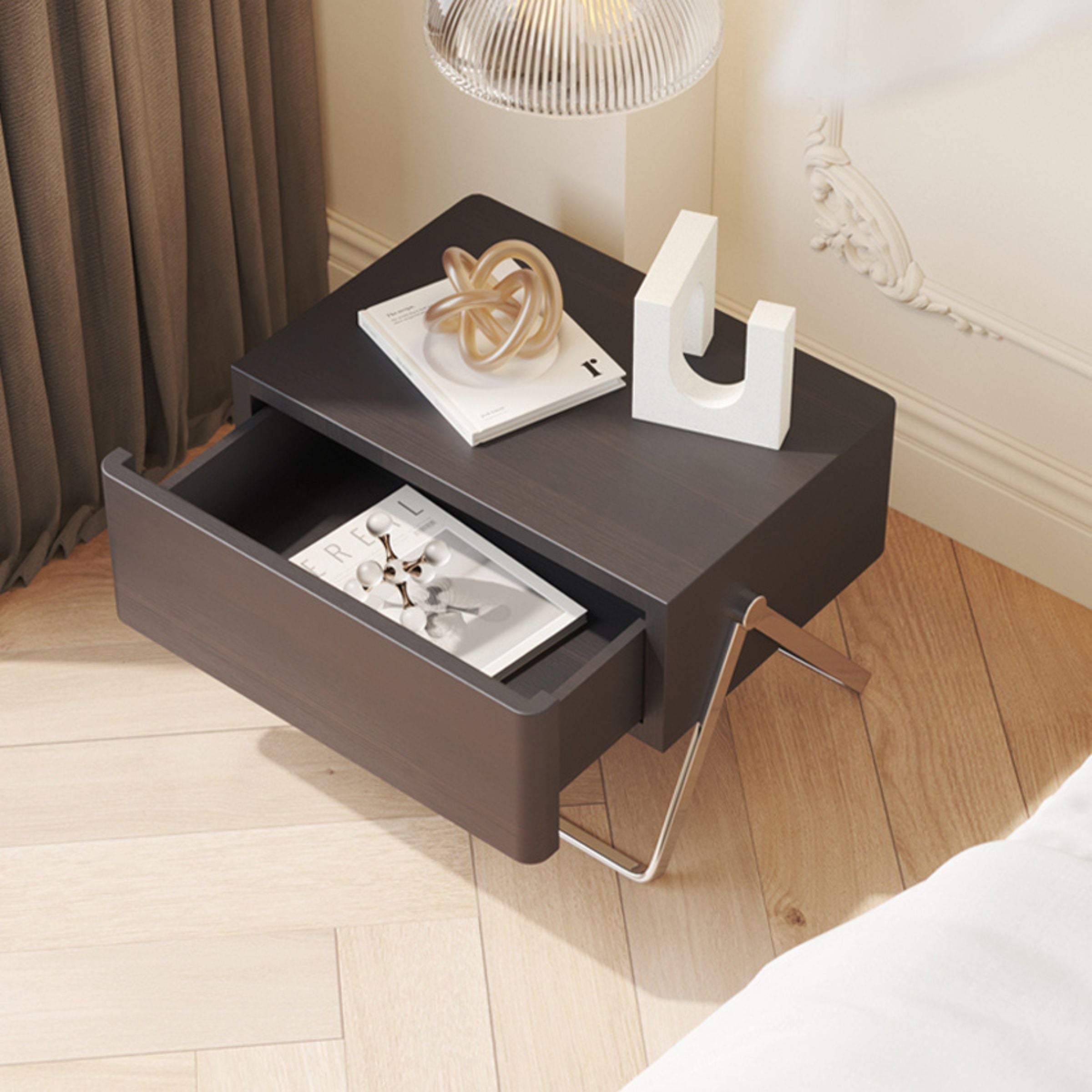 Basket Dark Walnut Bed Side Table MLL-T71