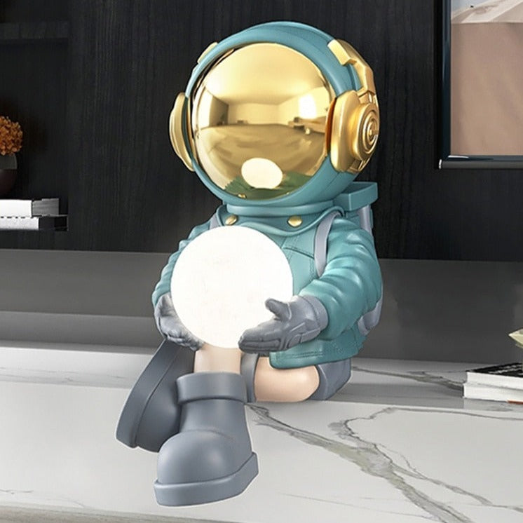 Astronaut Moon Lamp - Whimsical Space Sculpture for Your Decor