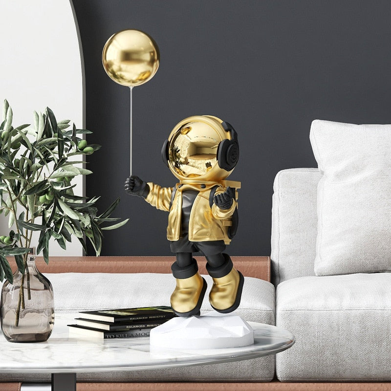 Astronaut's Journey: 55cm Figurine with Balloon Modern Tabletop Delight