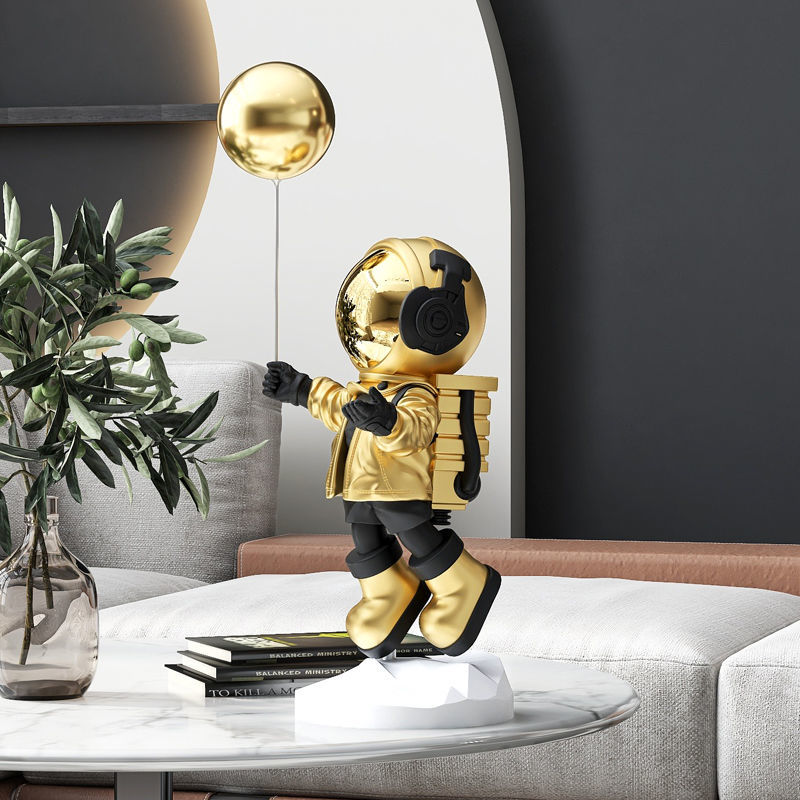 Astronaut's Journey: 55cm Figurine with Balloon Modern Tabletop Delight