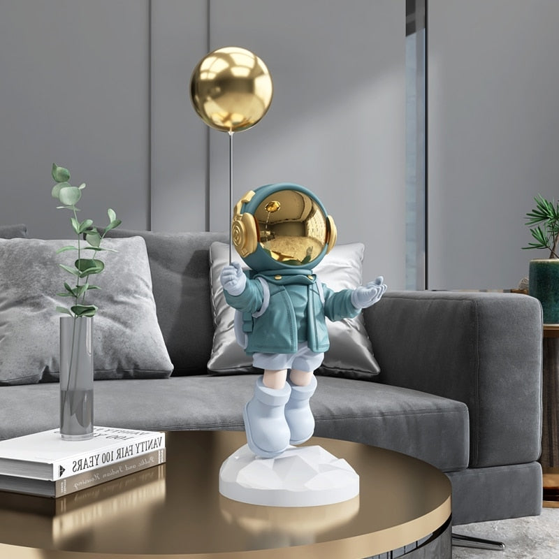 Astronaut's Journey: 55cm Figurine with Balloon Modern Tabletop Delight