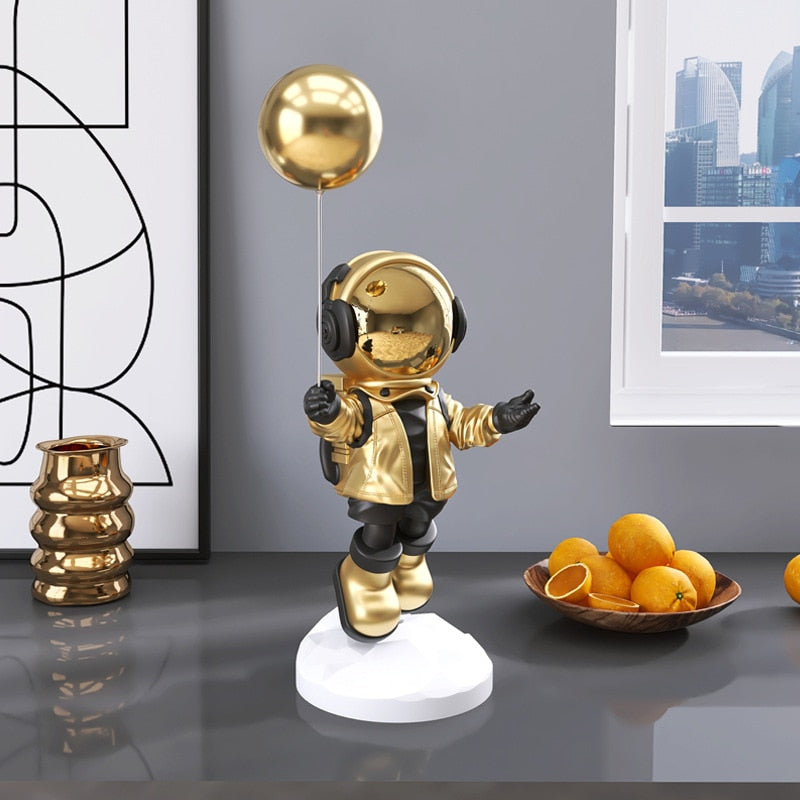 Astronaut's Journey: 55cm Figurine with Balloon Modern Tabletop Delight