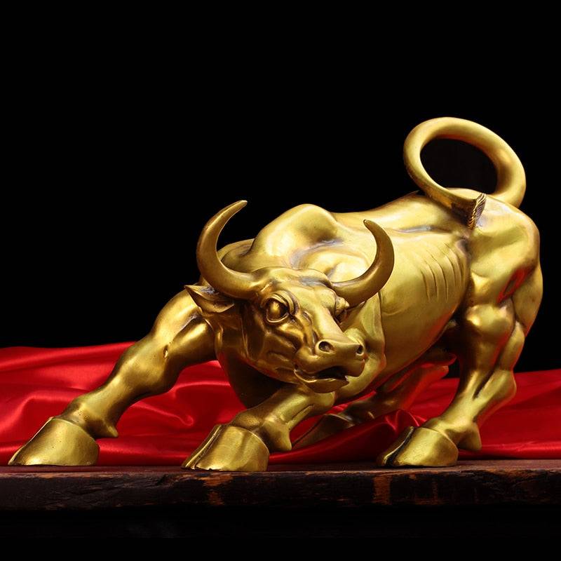 Cattle Bull Market Brass Copper Sculpture - Wall Street Home Decoration