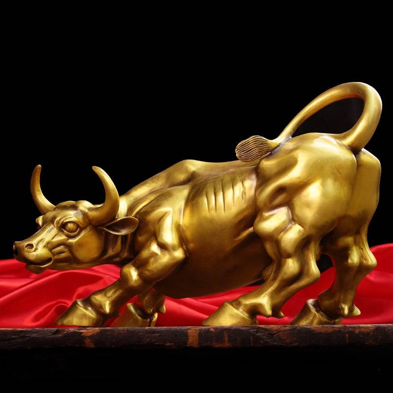 Cattle Bull Market Brass Copper Sculpture - Wall Street Home Decoration