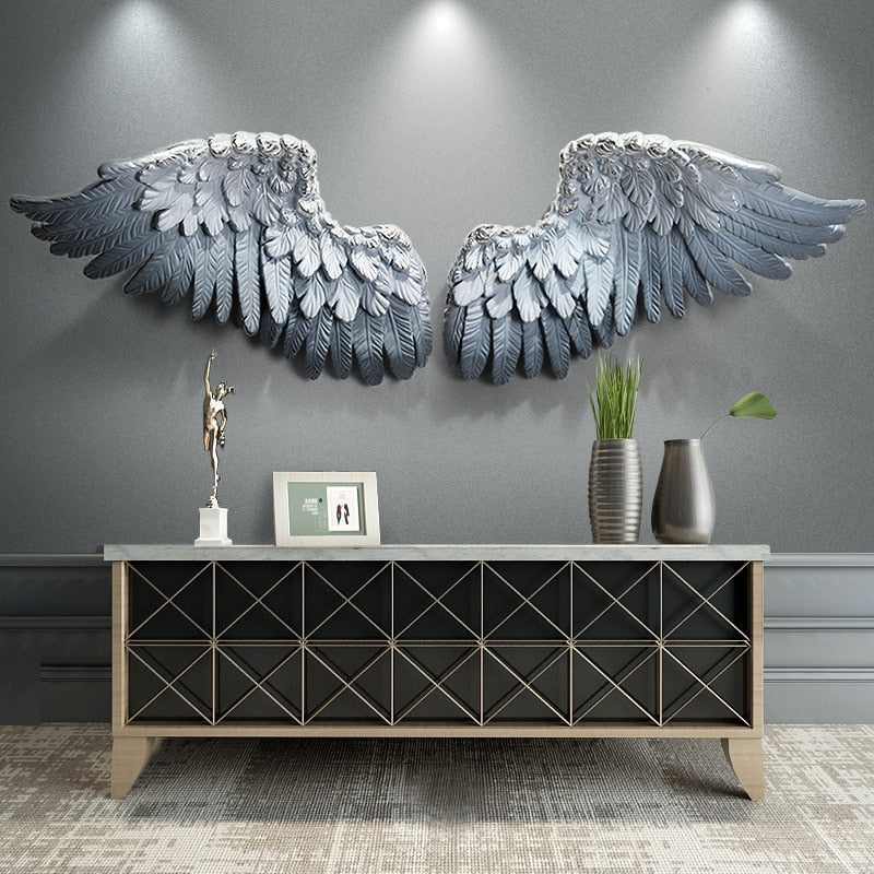 Celestial Serenity: Three-Dimensional Angel Wings Wall Sculpture