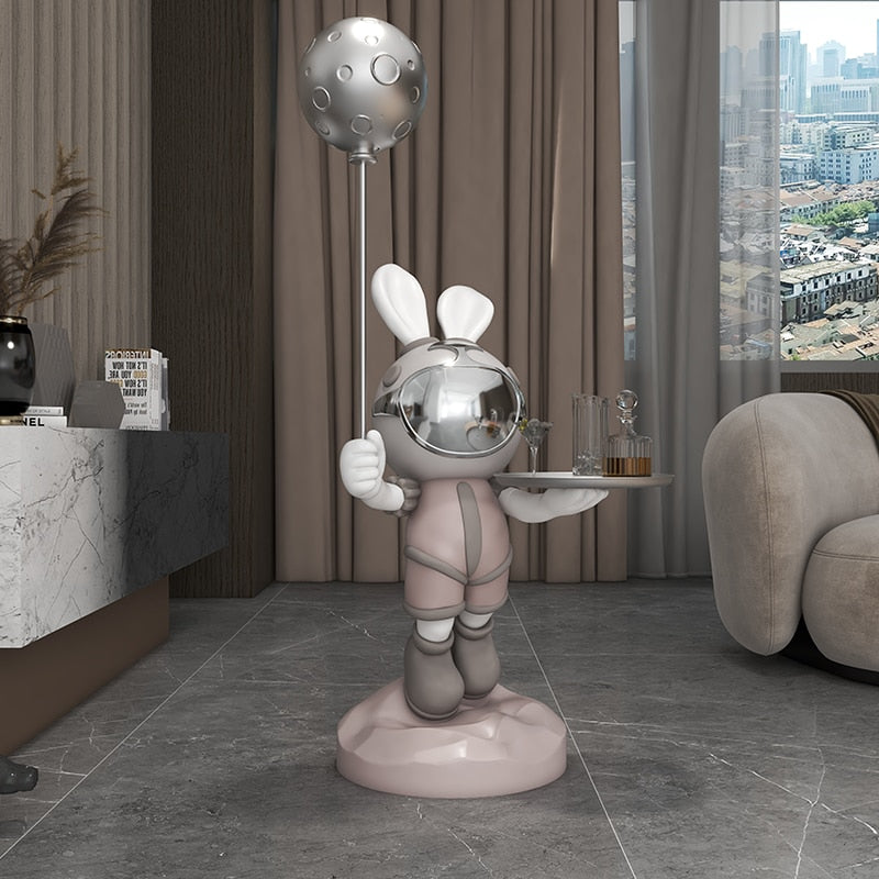 Celestial Whimsy: Planet Rabbit Astronaut with Balloon Floor Ornament