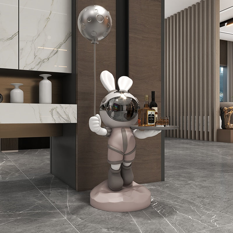 Celestial Whimsy: Planet Rabbit Astronaut with Balloon Floor Ornament