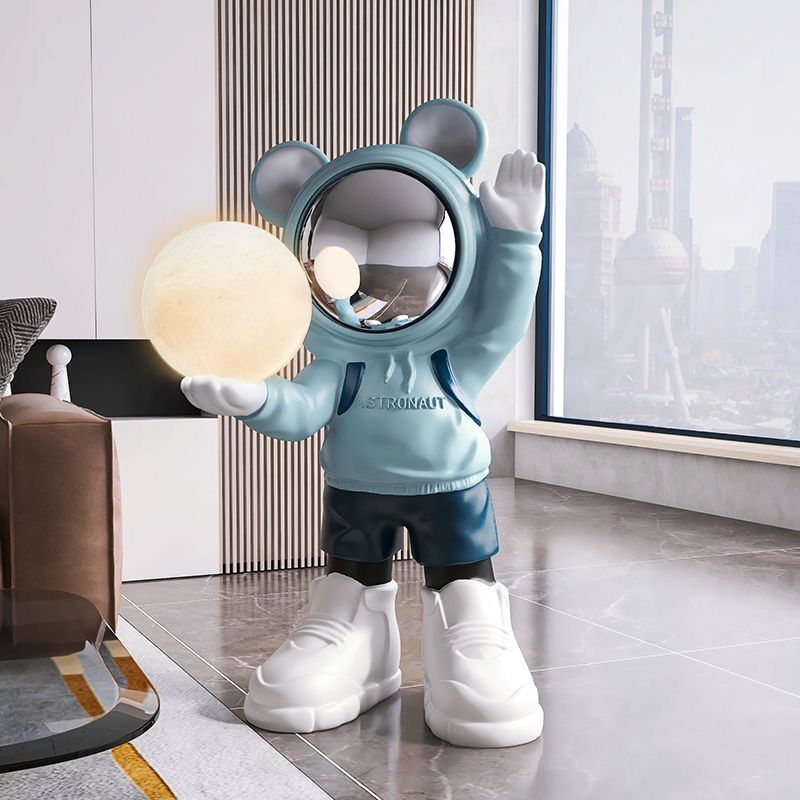 Hip Hop Spacewalk: Astronaut in Urban Style & Moon Light Floor Decor