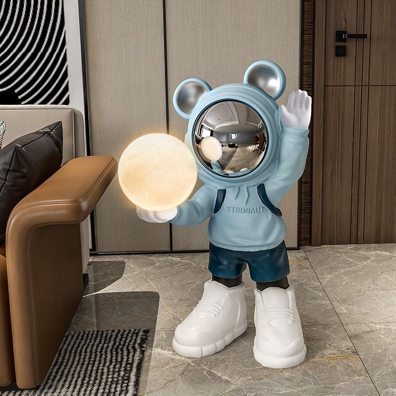 Hip Hop Spacewalk: Astronaut in Urban Style & Moon Light Floor Decor