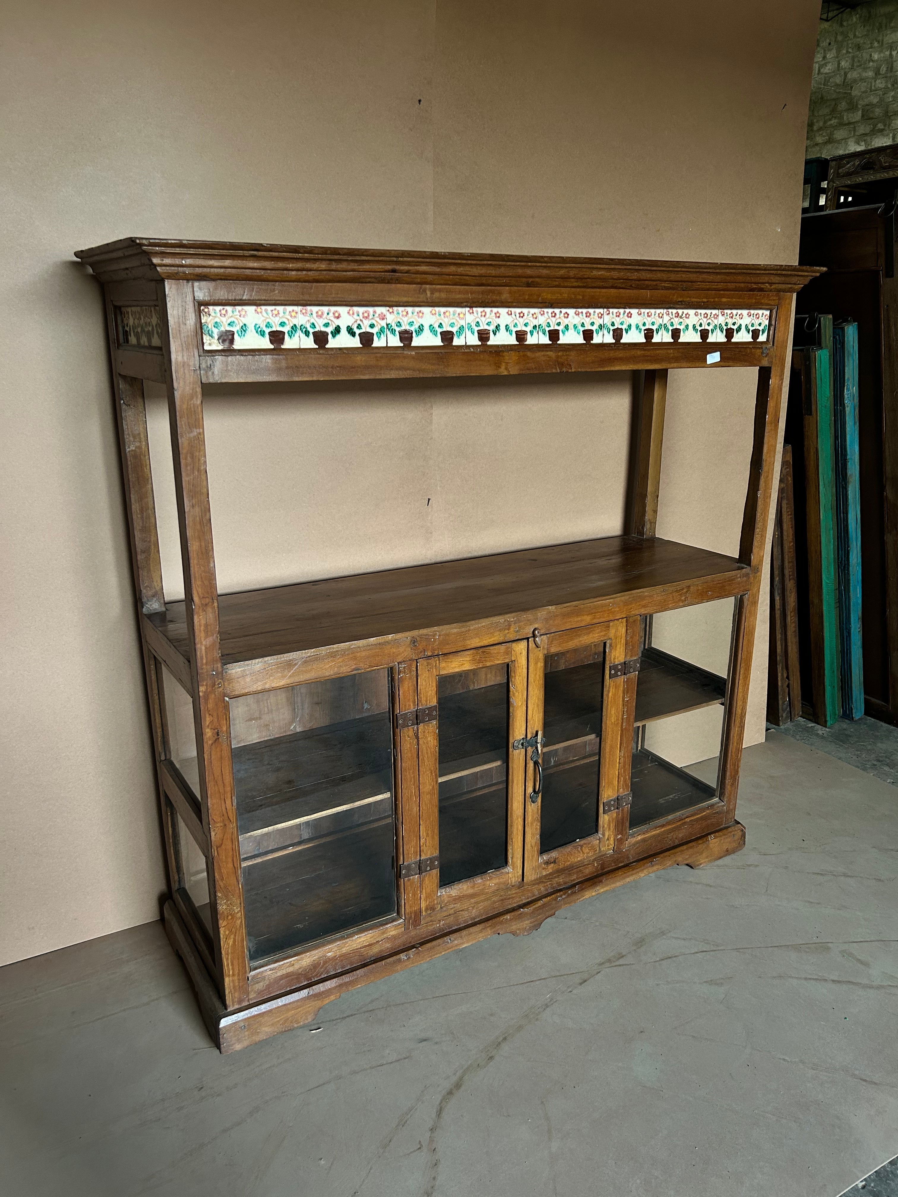 Teak Glass Cabinet MH10 (W142 x D44 x H139 cm)