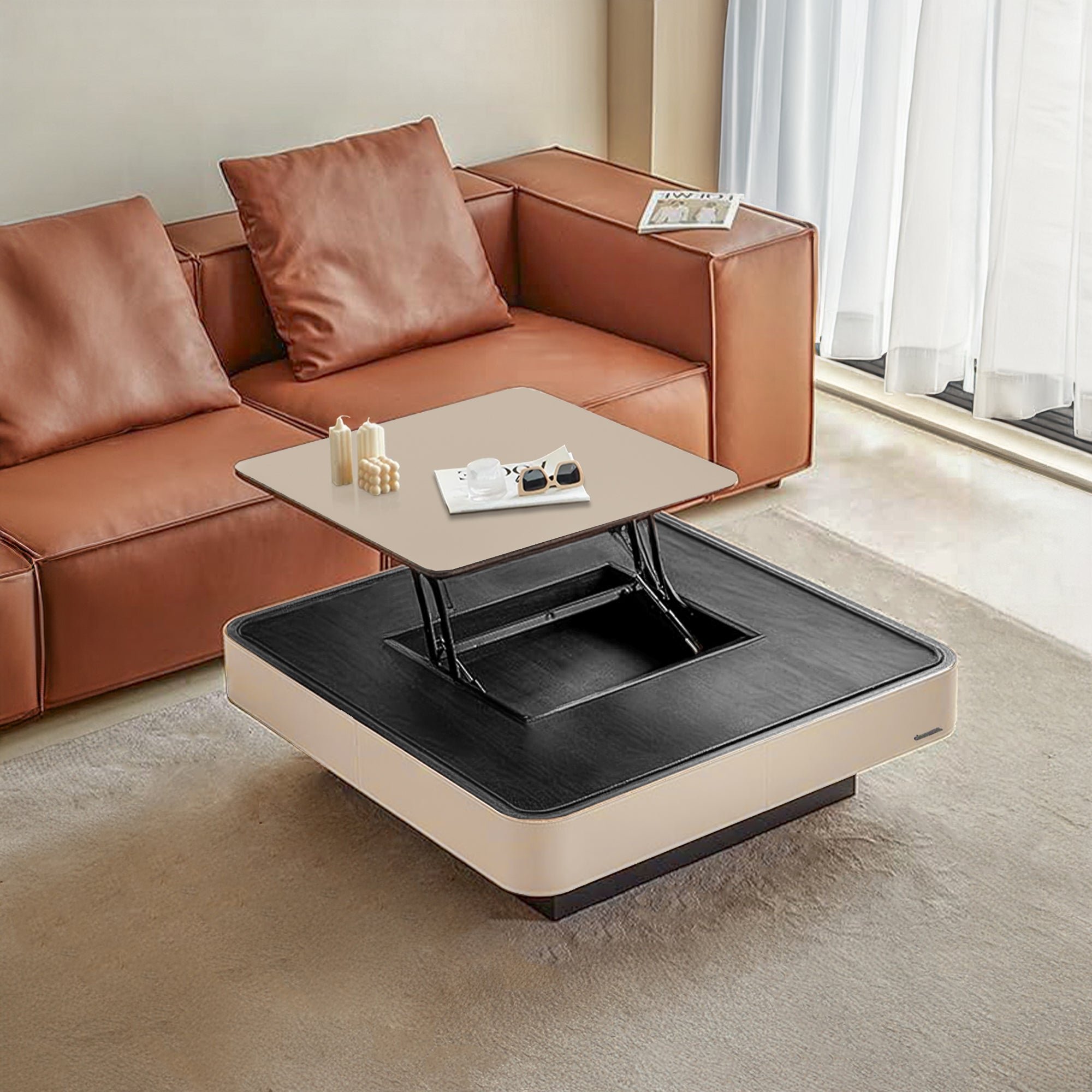 Saddle Leather Veneer Coffee Table MLL-D110