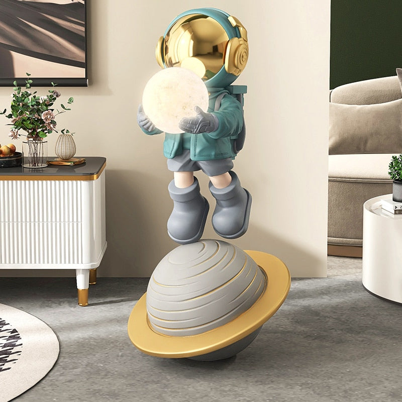 Lifelike Large Astronaut Moon Light Floor Sculpture