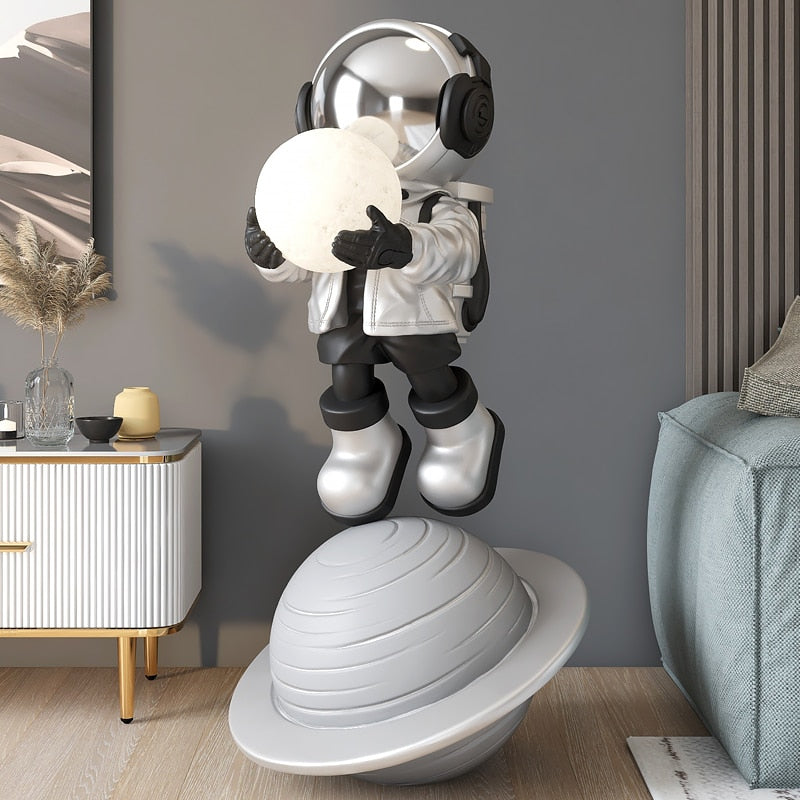 Lifelike Large Astronaut Moon Light Floor Sculpture