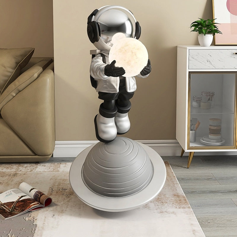 Lifelike Large Astronaut Moon Light Floor Sculpture