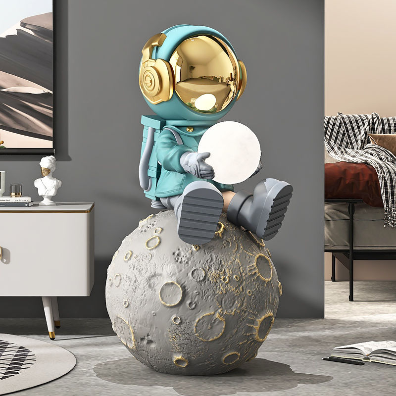 Lunar Dream: Astronauts & Moon Lamp Floor Ornament