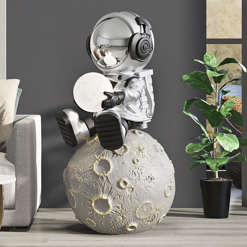 Lunar Dream: Astronauts & Moon Lamp Floor Ornament