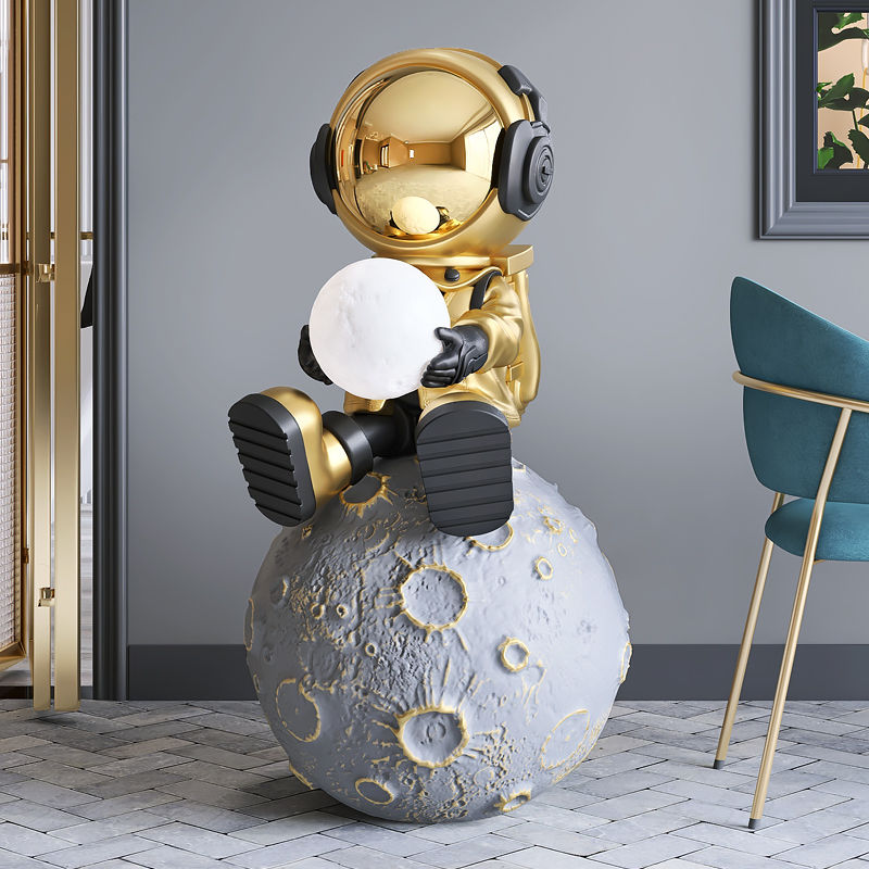 Lunar Dream: Astronauts & Moon Lamp Floor Ornament