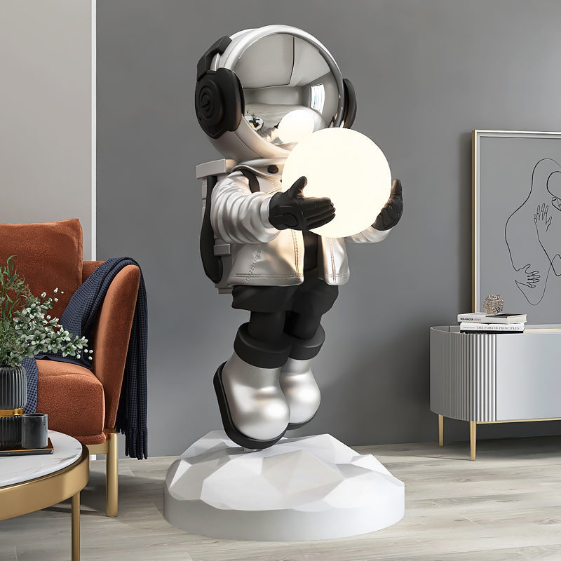 Modern 80cm Astronaut Moon Light Statue: A Cosmic Home Accent