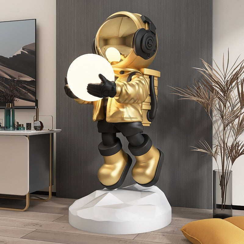 Modern 80cm Astronaut Moon Light Statue: A Cosmic Home Accent