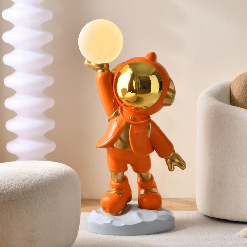 Monumental Lunar Celebration: Jumbo Astronaut Holding LED Moon Light Floor Decor