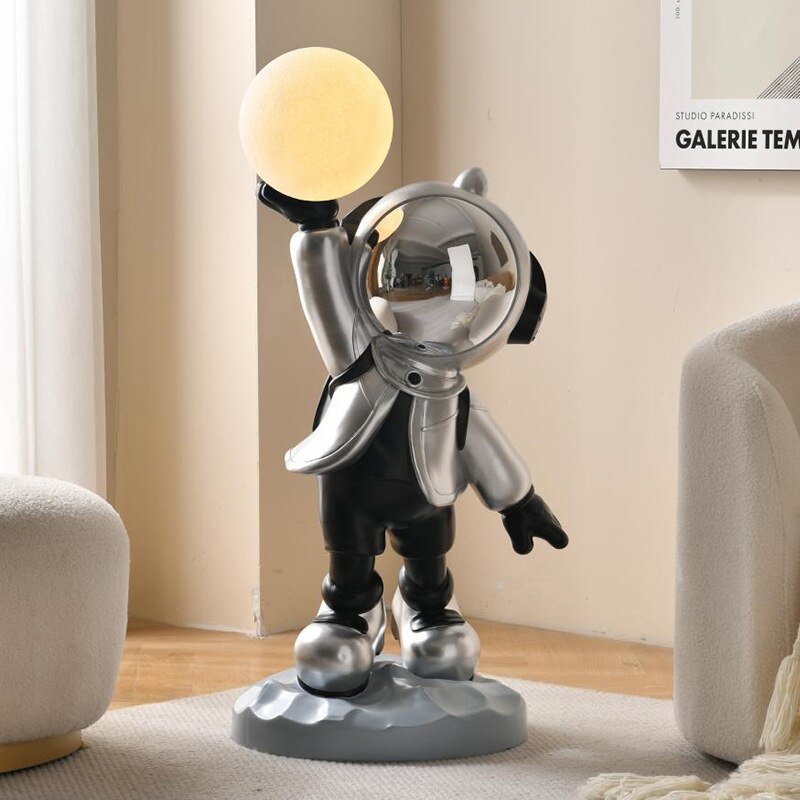 Monumental Lunar Celebration: Jumbo Astronaut Holding LED Moon Light Floor Decor