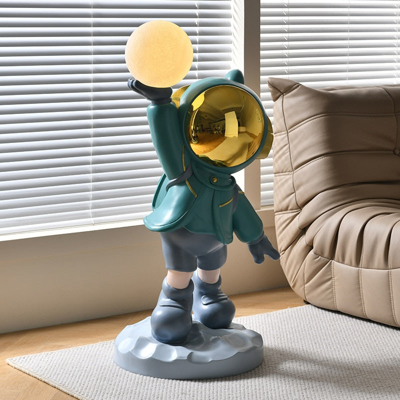 Monumental Lunar Celebration: Jumbo Astronaut Holding LED Moon Light Floor Decor