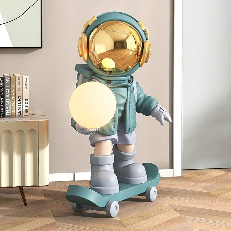 Moonlit Skater: 80cm Astronaut with LED Moon Lamp Floor Decor