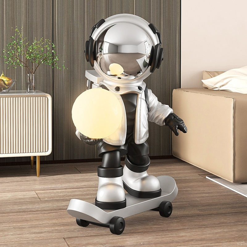 Moonlit Skater: 80cm Astronaut with LED Moon Lamp Floor Decor