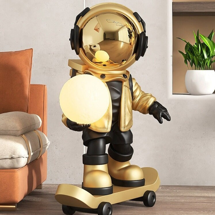 Moonlit Skater: 80cm Astronaut with LED Moon Lamp Floor Decor