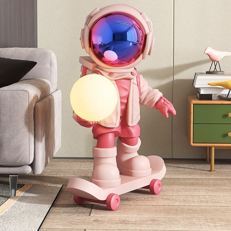 Moonlit Skater: 80cm Astronaut with LED Moon Lamp Floor Decor