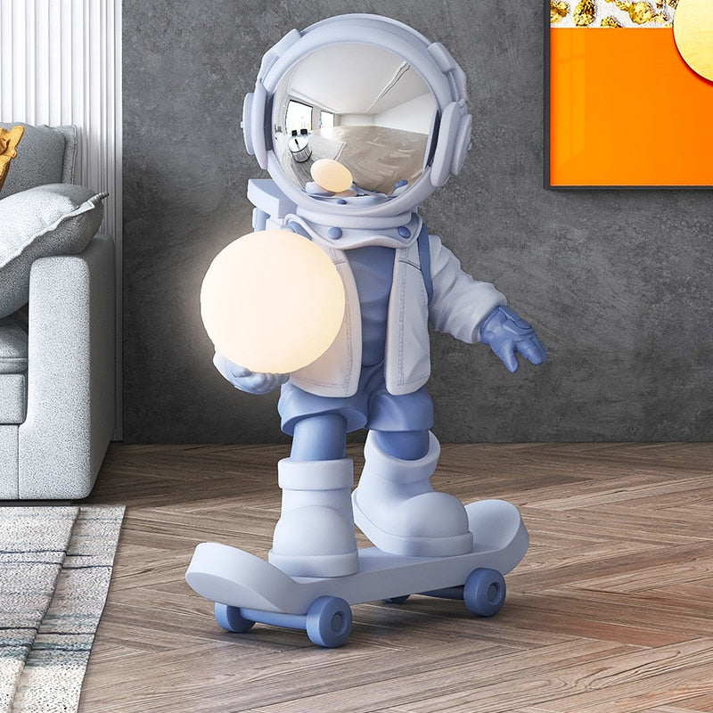 Moonlit Skater: 80cm Astronaut with LED Moon Lamp Floor Decor