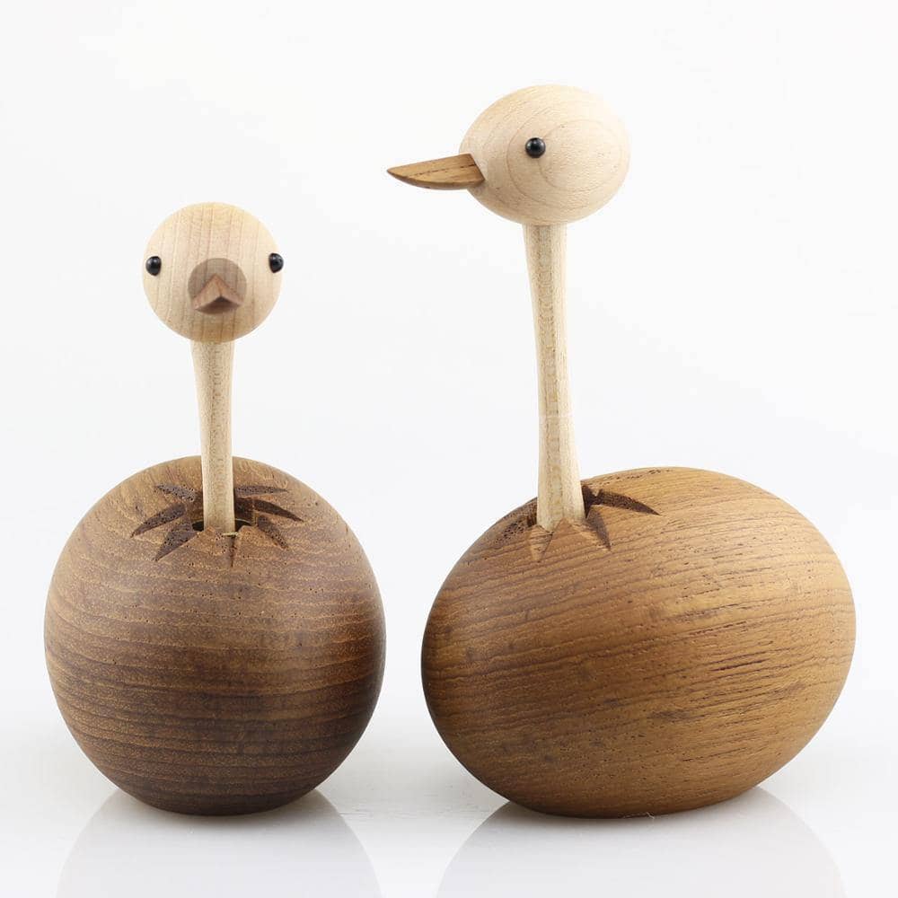 New Born Wood Ostrich Sculpture - Nordic Style Home Decor