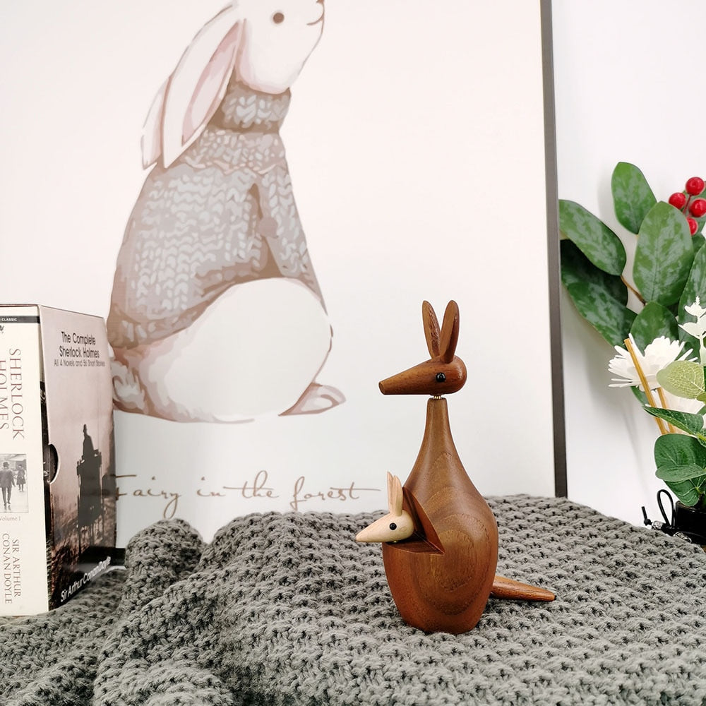 Playful Kangaroo Wooden Figure - Nordic and Playful Decor