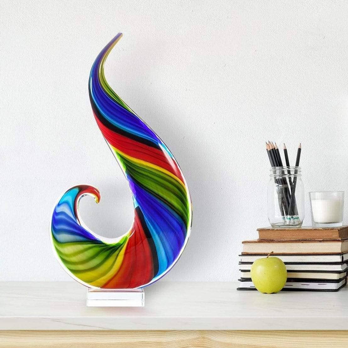 Rainbow Hand Blown Glass Sculpture - Mesmerizing Decor