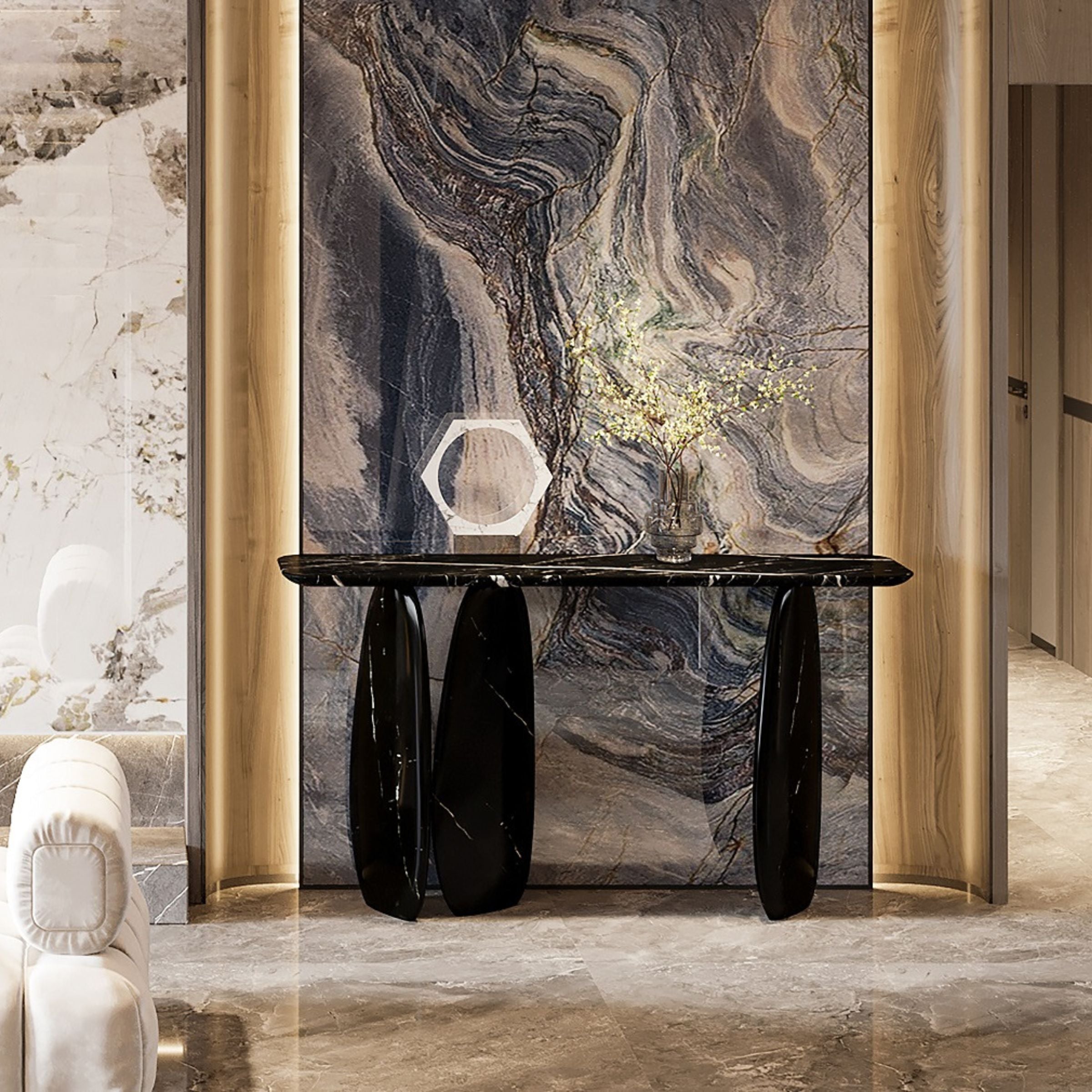 Pre Order 25 Days Delivery - Lisbon Nero Marquina Console Table - 495DTN