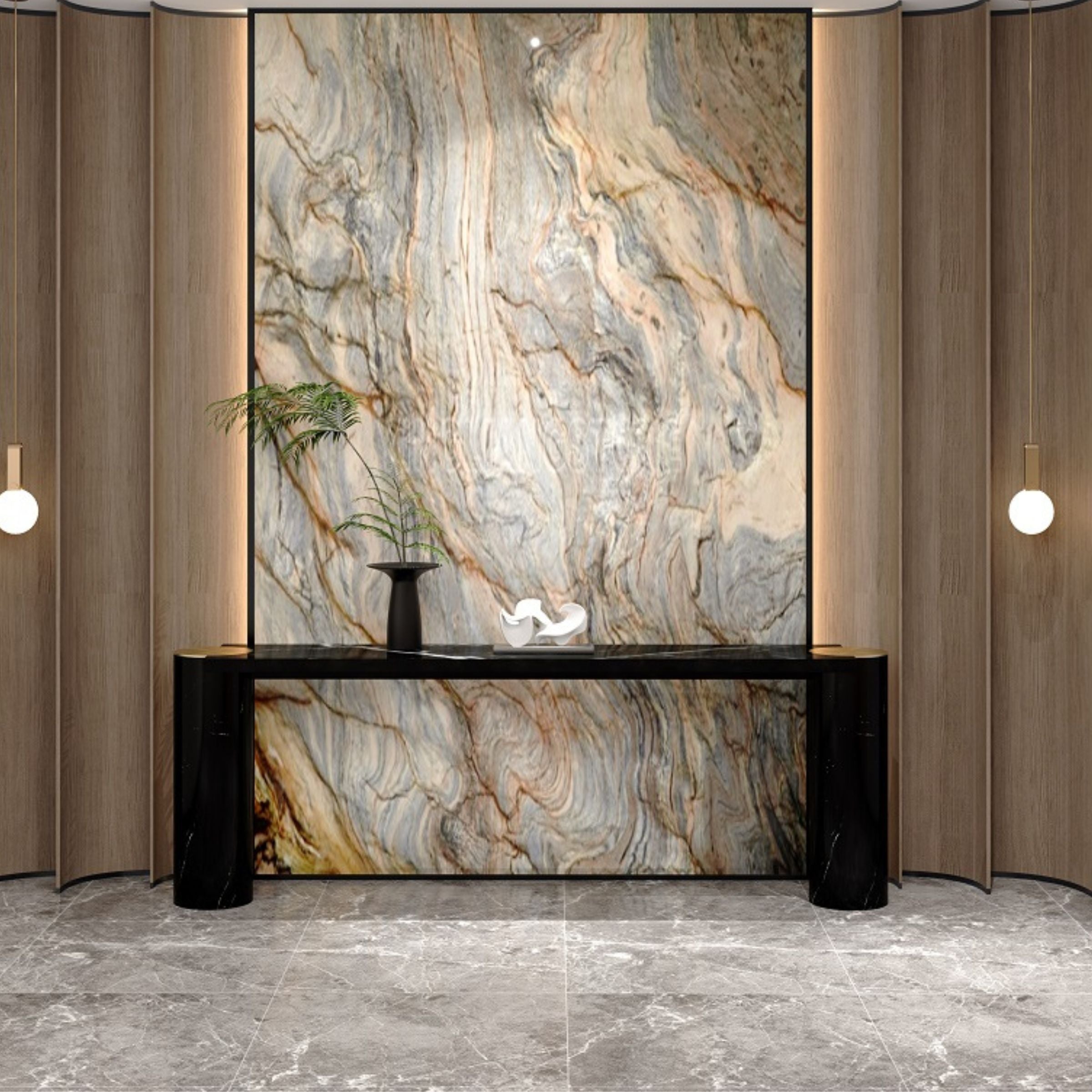 Natural Marble Console 200cm Nero Marquina Stainless Steel Champagne Gold DZ463DTN