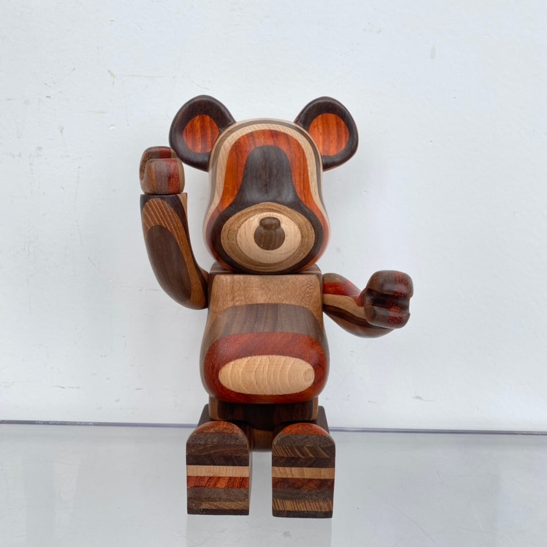 Wooden Charm with KarimokuCraved Violence Bear - Unique & Stylish 28cm Bearbrick Figure