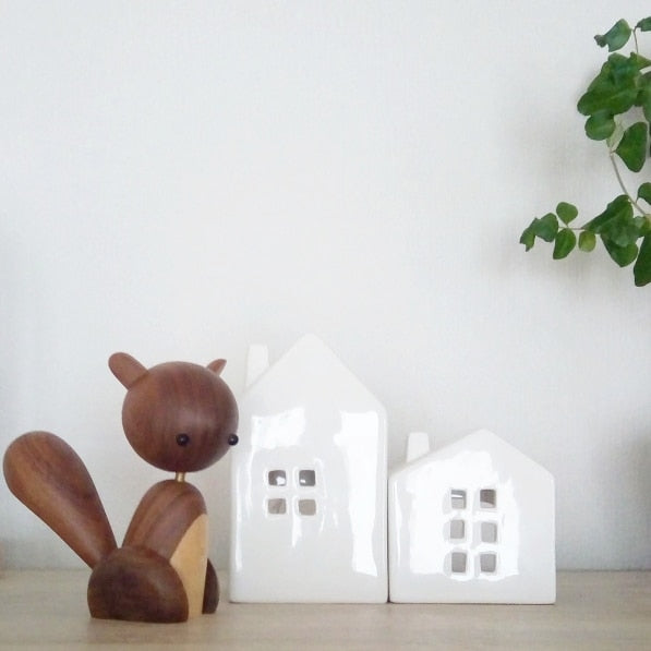 Wooden Squirrel Figure - Scandinavian Chic Home Decoration