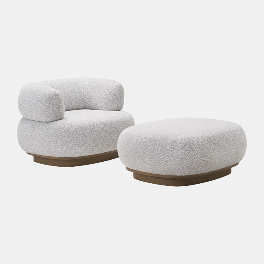 Modern RoundBack Chair With Ottoman - Ivory 17088Ra/ 17088E