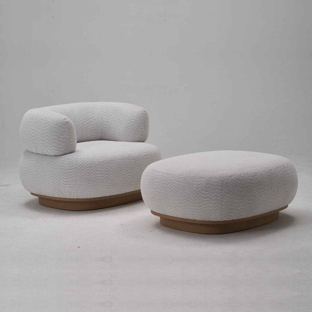 Modern RoundBack Chair With Ottoman - Ivory 17088Ra/ 17088E