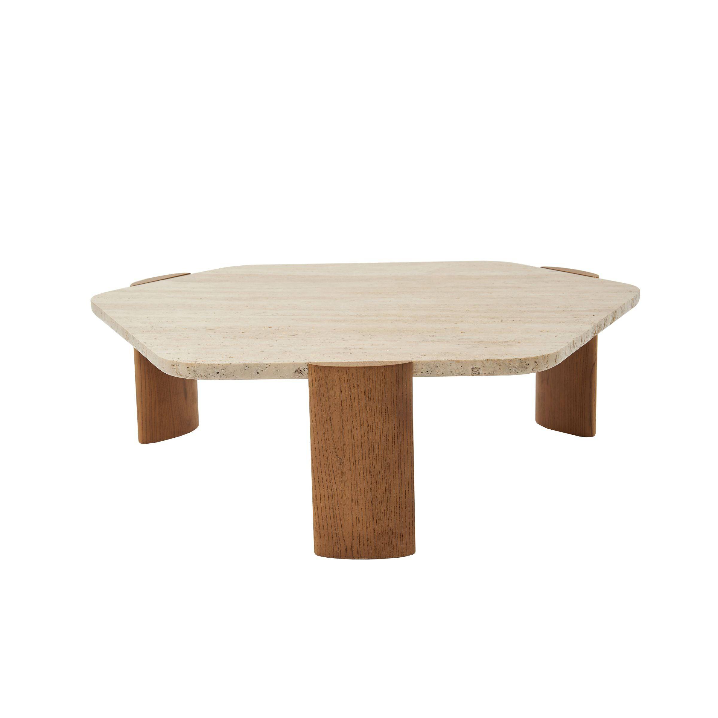 Travertine Top Coffee Table-Oak/Ivory 18081E